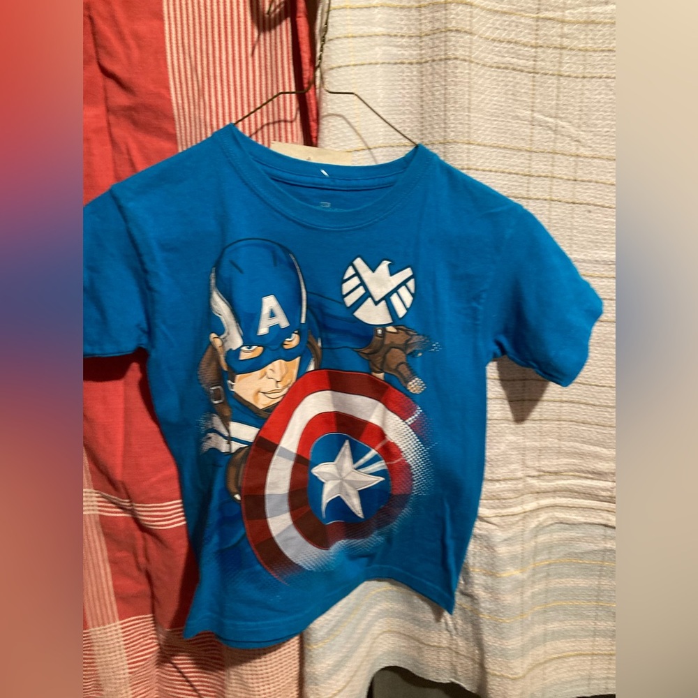 Captain America Shirt T-Shirt Avengers Blue size 7 Boys Kids